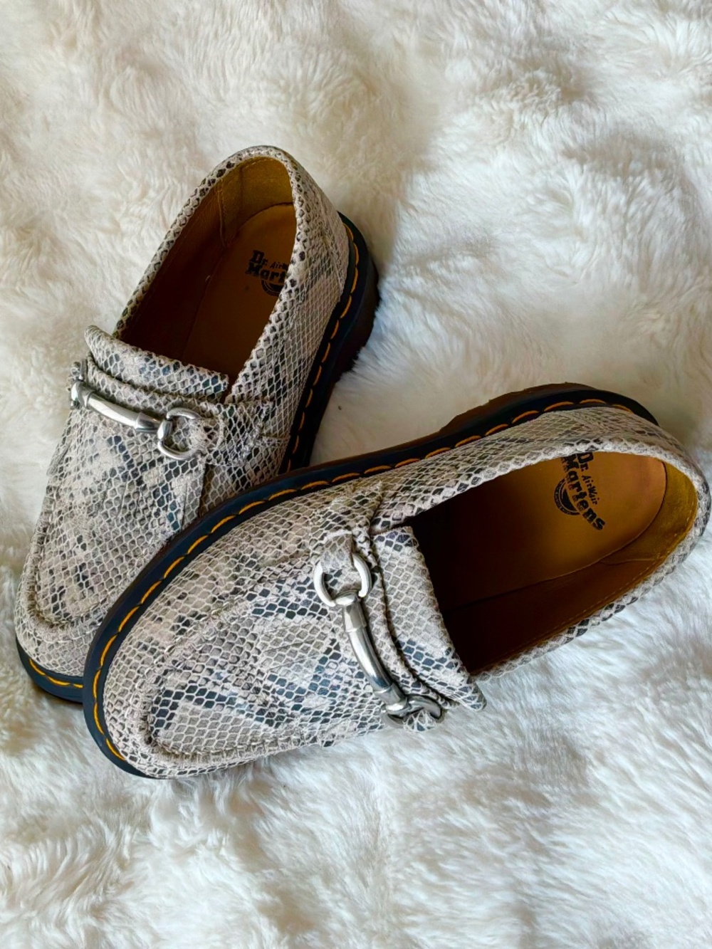 Dr Martens Adrian Snaffle Python Print Suede Loafers Sand/Black Women’s Size 7